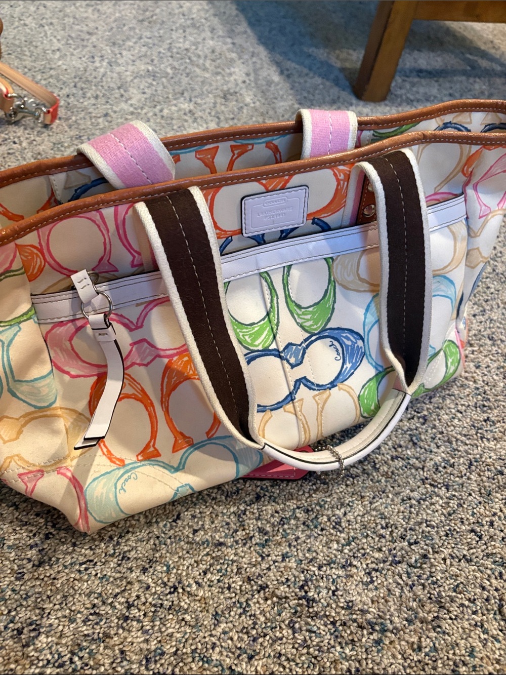 Colorful Canvas Tote Bag with Multicolor Circle Print